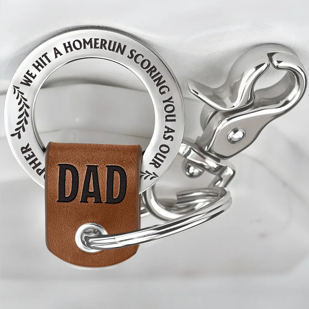 Gift For Father,Gift For Grandpa,Gift For Husband,Baseball,Love - Baseball Hit A Homerun Scoring You As Dad Papa Husband - Personalized Leather Coordinates Keychain