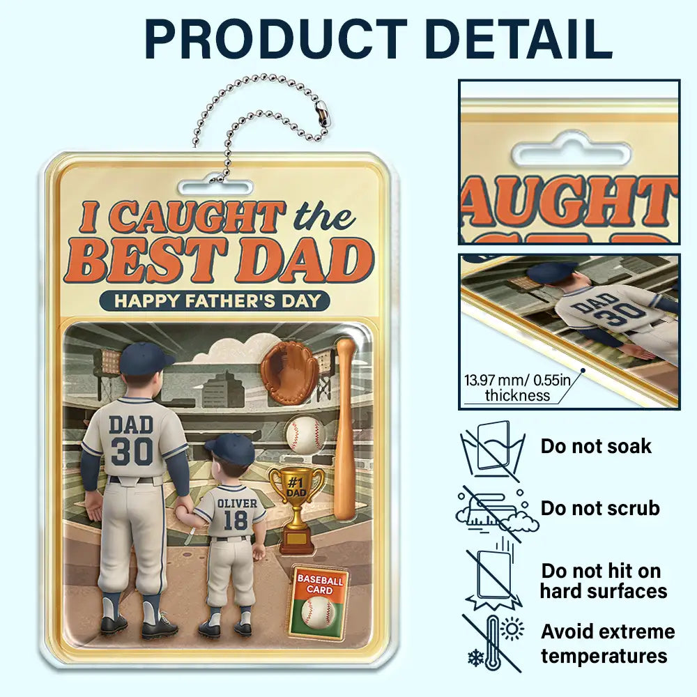 Gift For Father,Baseball - Baseball I Caught The Best Dad Doll Box Effect Figure Style - Personalized Acrylic Car Hanger