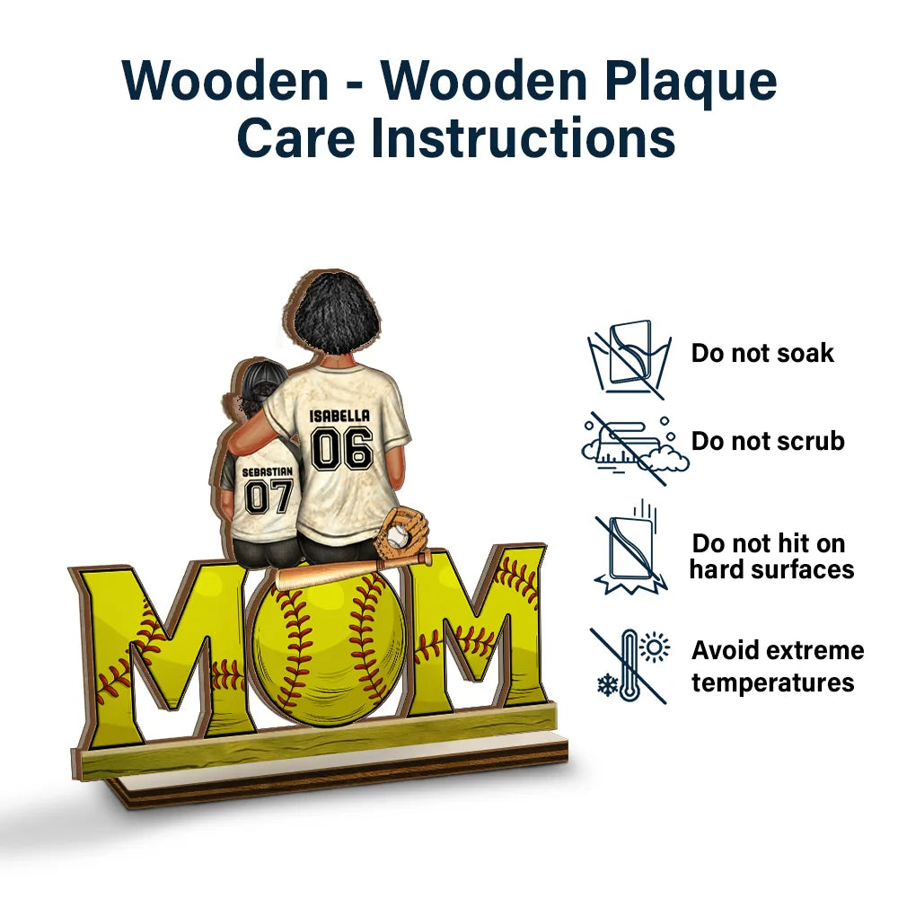 Mom - Children, Gift For Mother, Happy, Baseball, Softball - Baseball Mom And Kids - Personalized Custom Shaped 2-Layered Wooden Plaque
