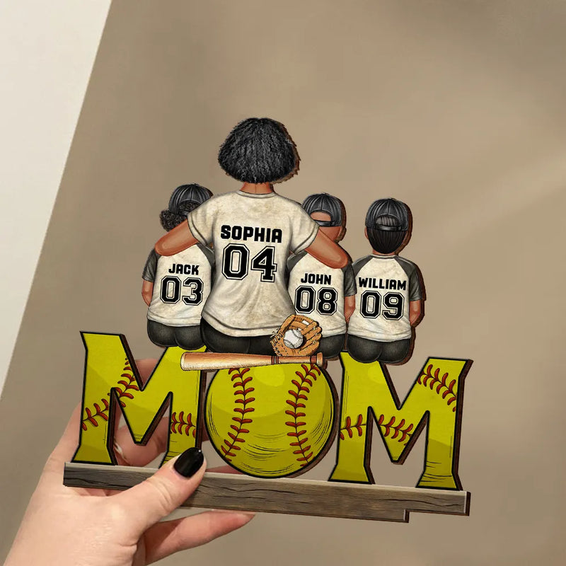 Baseball Mom And Kids - Personalized Custom Shaped 2-Layered Wooden Plaque