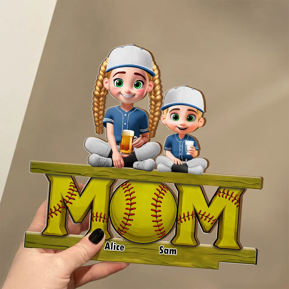 Baseball,Gift For Mother,Mom - Children,Mom's Hobby,Sport Mom,Happy - Baseball Mom We Love You - Personalized Custom Shaped 2-Layered Wooden Plaque