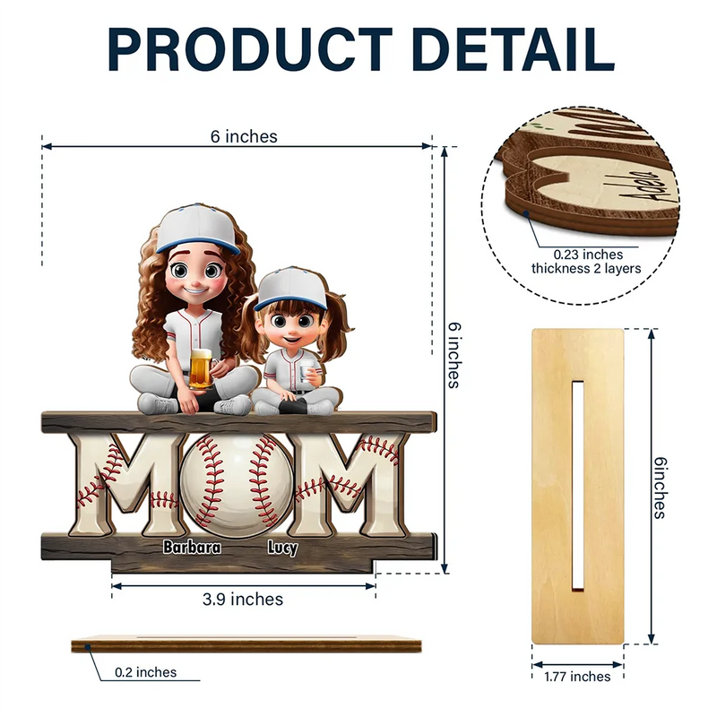 Baseball,Gift For Mother,Mom - Children,Mom's Hobby,Sport Mom,Happy - Baseball Mom We Love You - Personalized Custom Shaped 2-Layered Wooden Plaque