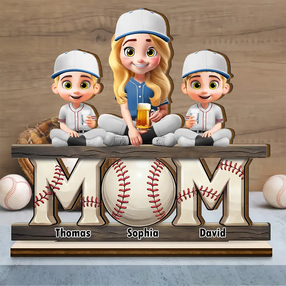 Baseball,Gift For Mother,Mom - Children,Mom's Hobby,Sport Mom,Happy - Baseball Mom We Love You - Personalized Custom Shaped 2-Layered Wooden Plaque