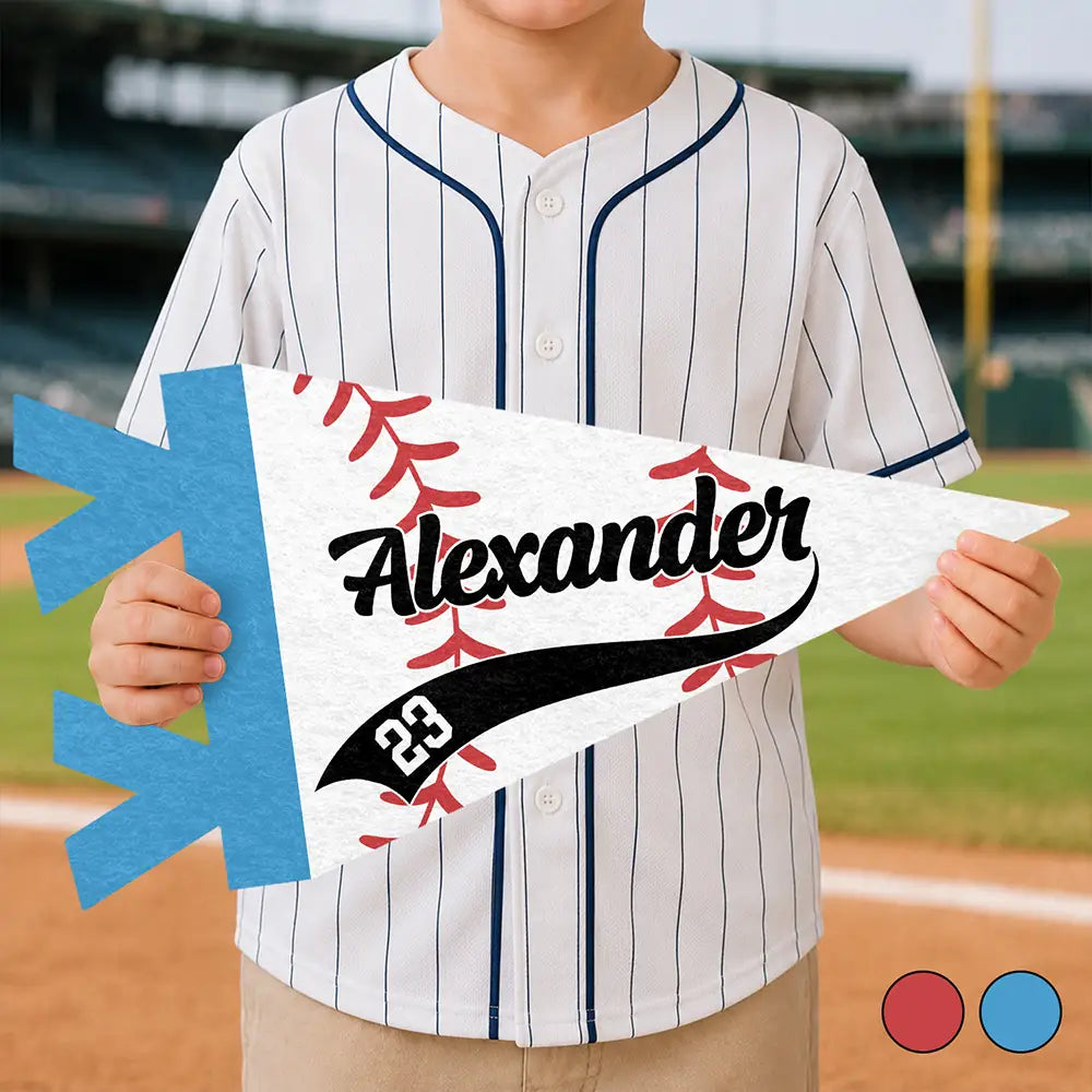 Baseball,Confident,Back To School,Gift For Kids,Custom Text - Baseball Player With Name & Number - Personalized Pennant