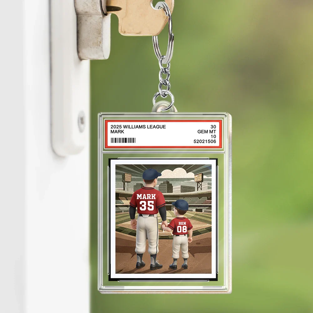 Gift For Father,Baseball,Love - Baseball We Hit A Homerun Scoring You As Our Dad Sport Card Slab - Personalized Acrylic Keychain