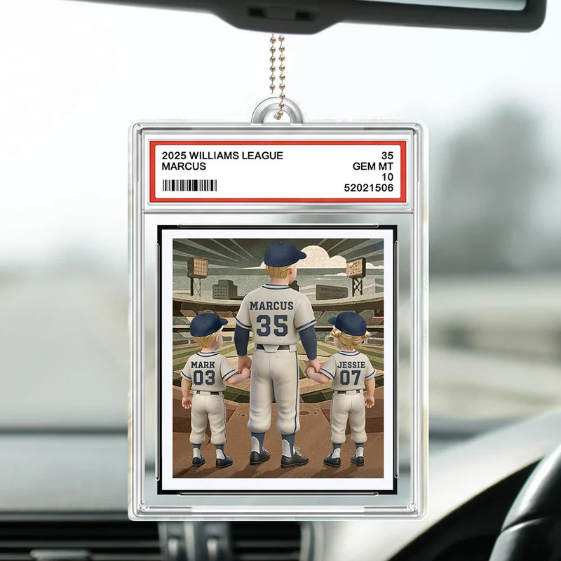 Gift For Father,Baseball,Love - Baseball We Hit A Homerun Scoring You As Our Dad Sport Card Slab - Personalized Acrylic Car Hanger