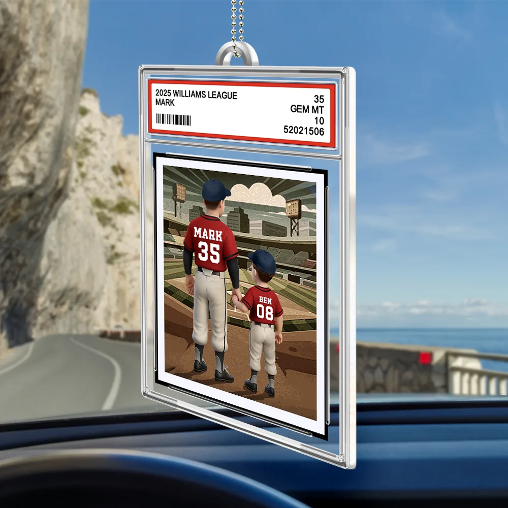 Gift For Father,Baseball,Love - Baseball We Hit A Homerun Scoring You As Our Dad Sport Card Slab - Personalized Acrylic Car Hanger