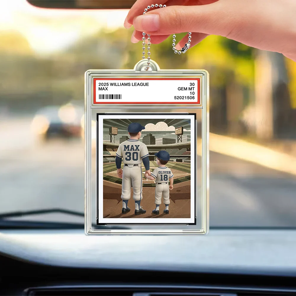 Gift For Father,Baseball,Love - Baseball We Hit A Homerun Scoring You As Our Dad Sport Card Slab - Personalized Acrylic Car Hanger