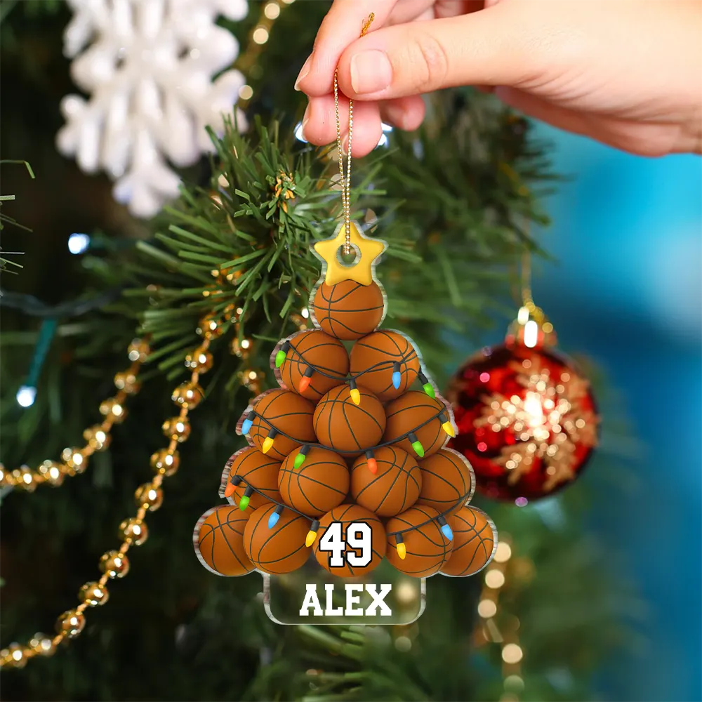 Gift For Yourself, Gift For Women, Gift For Men, Baseball, Basketball, Football, Golf, Happy, Christmas - Basketball Christmas Tree - Personalized Custom Shaped Acrylic Ornament