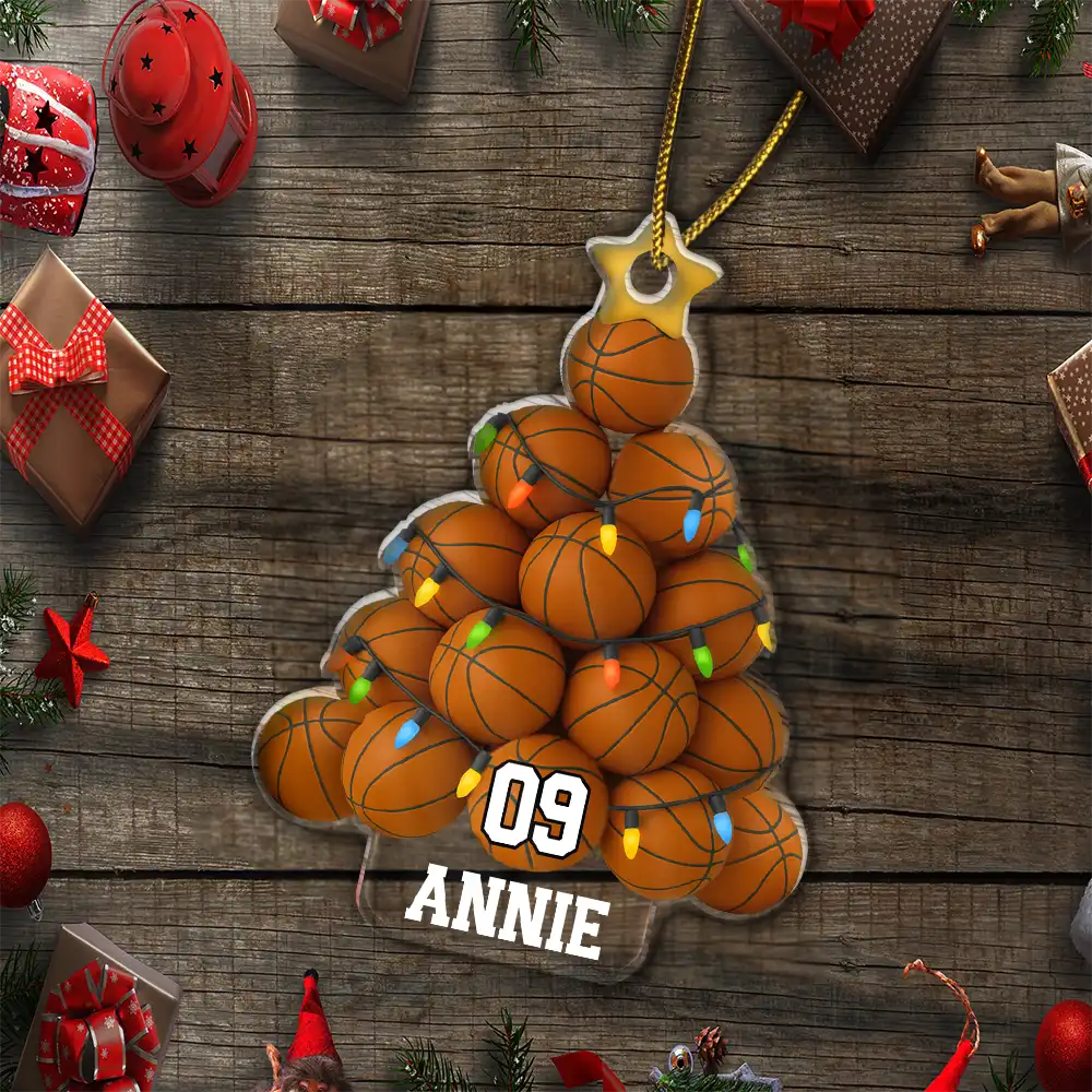 Gift For Yourself, Gift For Women, Gift For Men, Baseball, Basketball, Football, Golf, Happy, Christmas - Basketball Christmas Tree - Personalized Custom Shaped Acrylic Ornament