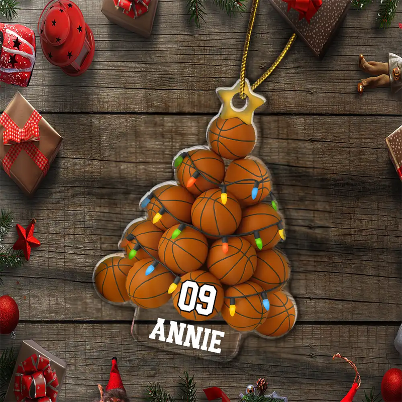 Gift For Yourself, Gift For Women, Gift For Men, Baseball, Basketball, Football, Golf, Happy, Christmas - Basketball Christmas Tree - Personalized Custom Shaped Acrylic Ornament