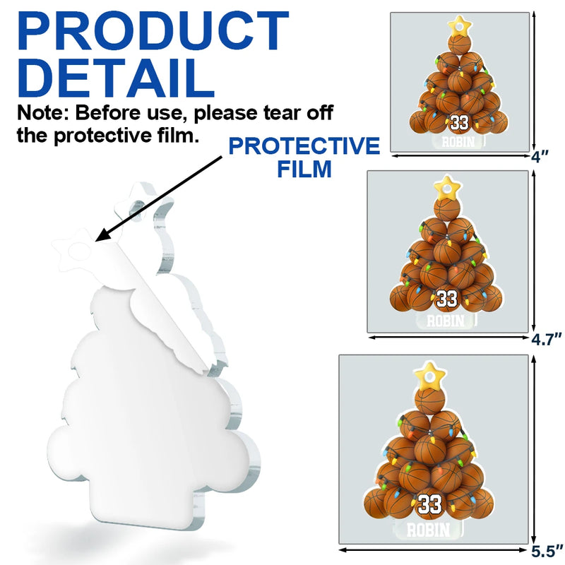 Gift For Yourself, Gift For Women, Gift For Men, Baseball, Basketball, Football, Golf, Happy, Christmas - Basketball Christmas Tree - Personalized Custom Shaped Acrylic Ornament