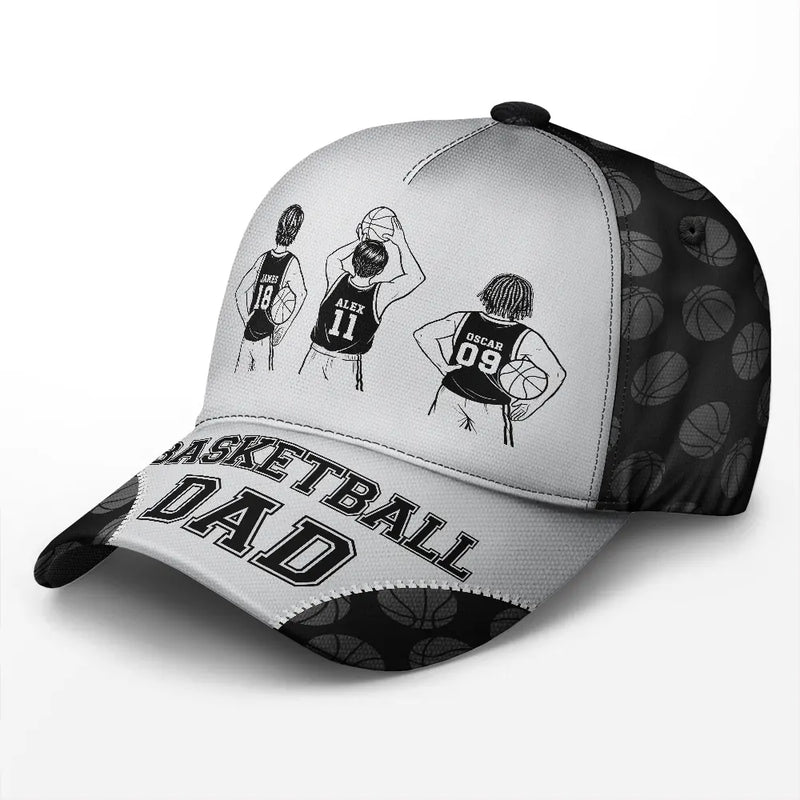 Gift For Father,Gift For Grandpa,Basketball,Non-Eng,Icon,Confident - Basketball Dad Papa Kids Backside Line Art - Personalized Classic Cap
