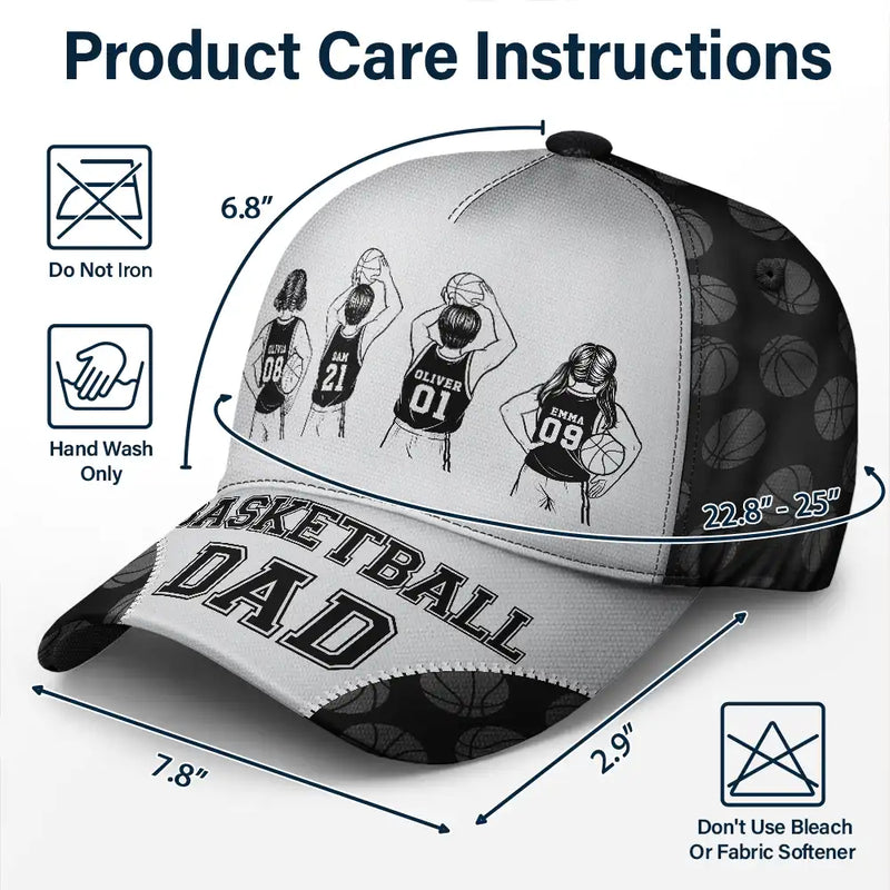 Gift For Father,Gift For Grandpa,Basketball,Non-Eng,Icon,Confident - Basketball Dad Papa Kids Backside Line Art - Personalized Classic Cap