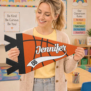 Confident,Back To School,Basketball,Gift For Kids,Custom Text - Basketball Player With Name & Number - Personalized Pennant
