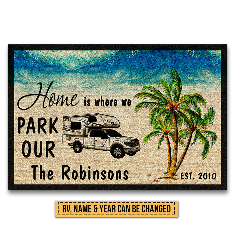 Beach Camping Where We Park Custom Doormat, RV Decor, Camping Gift