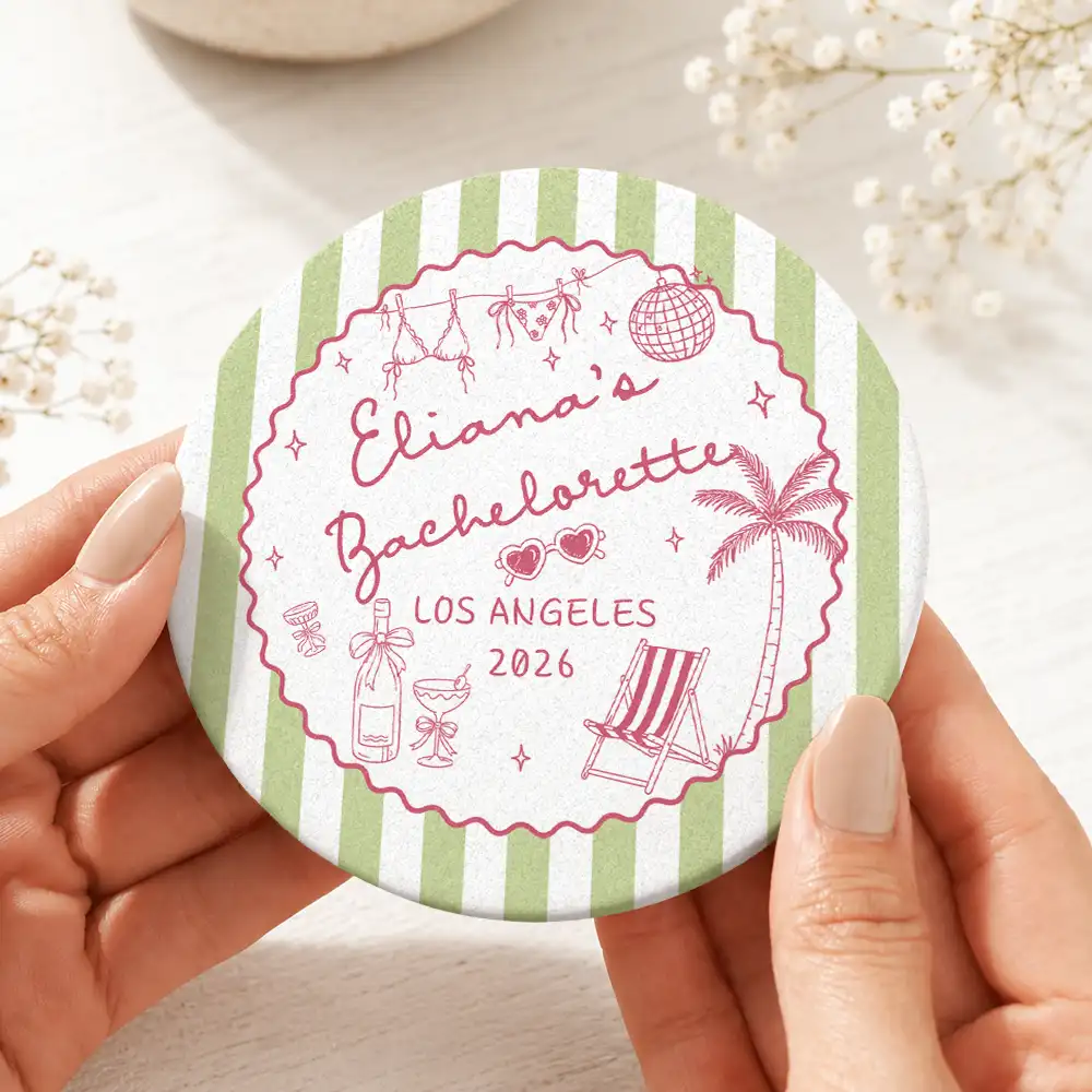 Gift For Bestie, Playful, Wedding, Custom Text - Beach Bachelorette Party - Personalized Cork Coaster