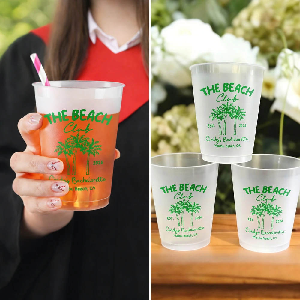 Summer, Gift For Bestie, Wedding, Playful, Icon - Beach Bachelorette Party Summer Vibe - Personalized Frosted Cups