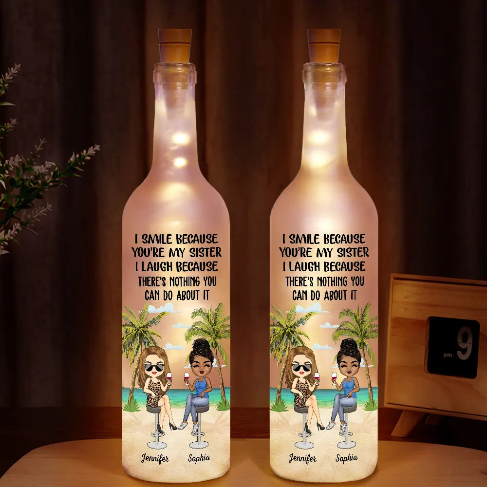 Gift For Bestie, Funny - Beach Bestie I Smile Because You Are My Sister - Personalized Bottle Light