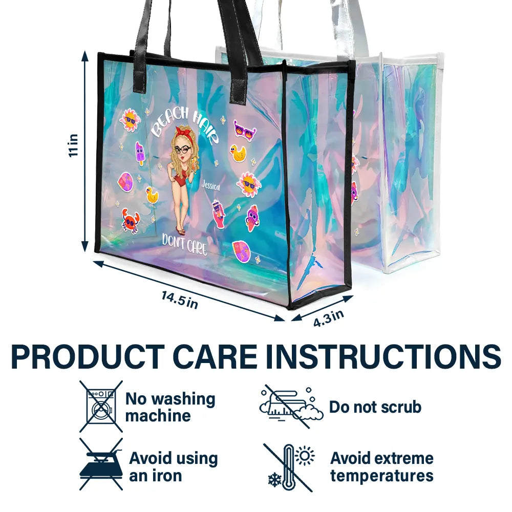 Summer,Gift For Yourself,Travel,Gift For Women,Happy,Beach - Beach Hair Don't Care - Personalized Holographic Tote