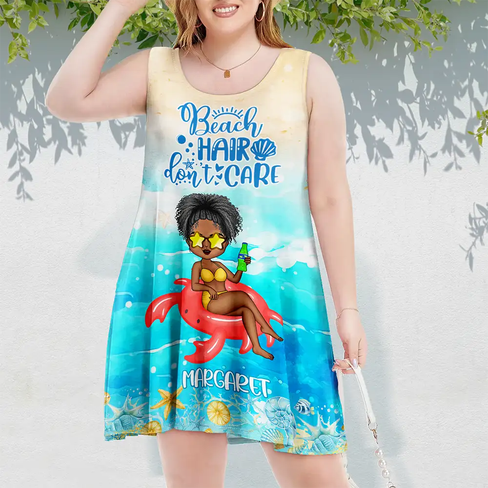 Gift For Women,Gift For Yourself,Beach,Summer,Happy - Beach Hair Don't Care Summer Beach - Personalized Sleeveless Tank Dress