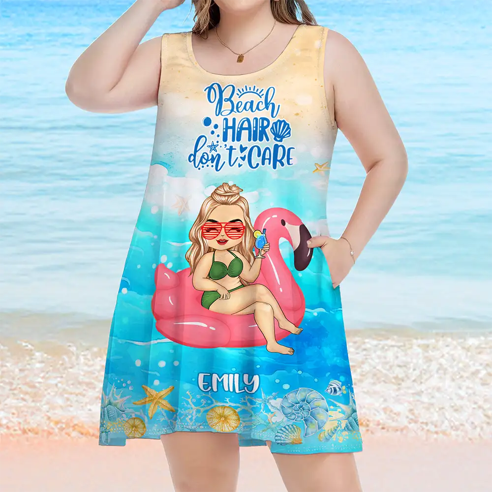 Gift For Women,Gift For Yourself,Beach,Summer,Happy - Beach Hair Don't Care Summer Beach - Personalized Sleeveless Tank Dress