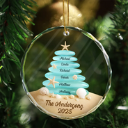 Family,Pet Lovers,Pet Mom,Pet Dad,Pet Couple,Dog Lovers,Dog Couple,Dog Mom,Dog Dad,Cat Lovers,Cat Mom,Cat Dad,Cat Couple,Happy,Single Mom,Single Dad,Gift For Grandpa,Gift For Grandma,Gift For Grandkids,Christmas,Top Market - Beach Stones Family Christmas - Personalized Circle Glass Ornament