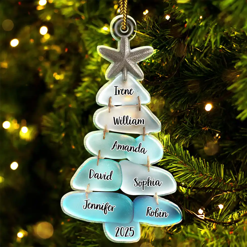 Family,Pet Lovers,Pet Mom,Pet Dad,Pet Couple,Dog Lovers,Dog Couple,Dog Mom,Dog Dad,Cat Lovers,Cat Mom,Cat Dad,Cat Couple,Happy,Single Mom,Single Dad,Gift For Grandpa,Gift For Grandma,Gift For Grandkids,Top Market,Christmas - Beach Stones Family Christmas - Personalized Custom Shaped Acrylic Ornament