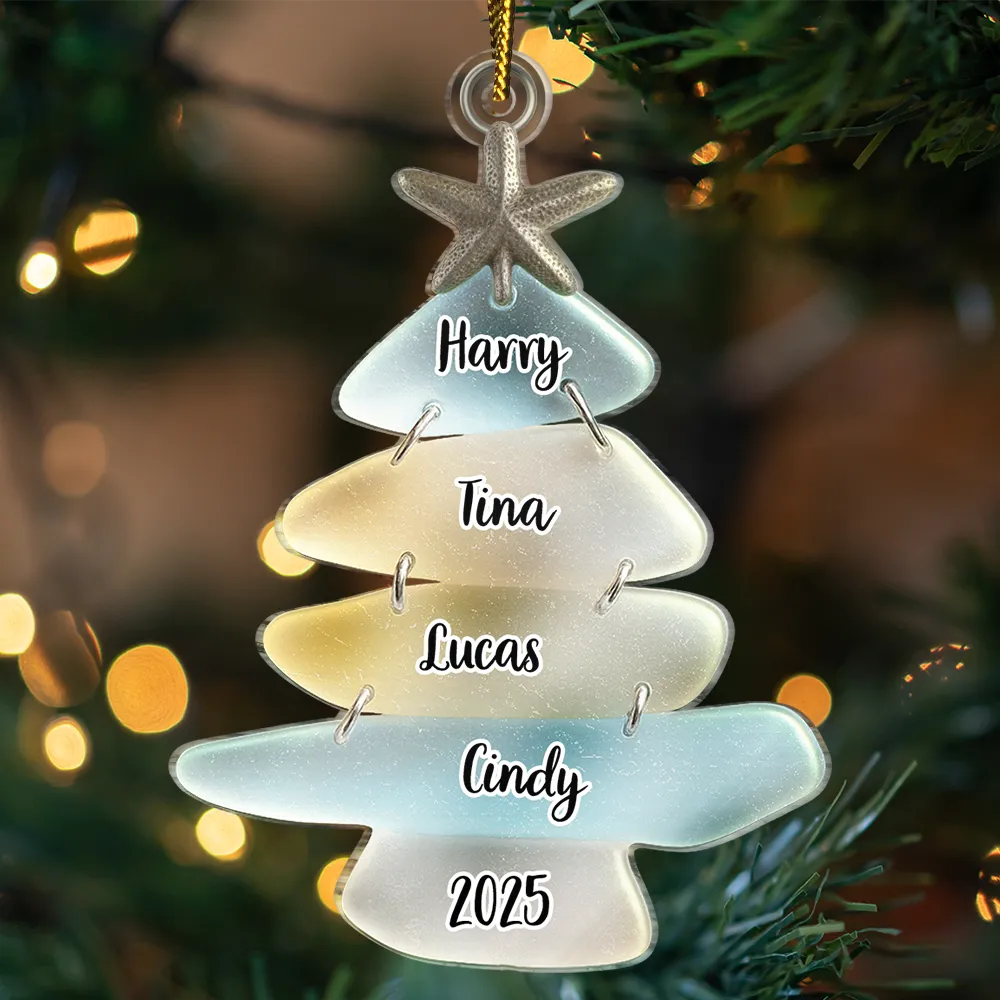 Family,Pet Lovers,Pet Mom,Pet Dad,Pet Couple,Dog Lovers,Dog Couple,Dog Mom,Dog Dad,Cat Lovers,Cat Mom,Cat Dad,Cat Couple,Happy,Single Mom,Single Dad,Gift For Grandpa,Gift For Grandma,Gift For Grandkids,Top Market,Christmas - Beach Stones Family Christmas - Personalized Custom Shaped Acrylic Ornament