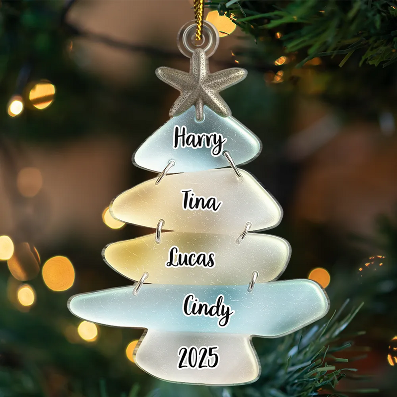 Family,Pet Lovers,Pet Mom,Pet Dad,Pet Couple,Dog Lovers,Dog Couple,Dog Mom,Dog Dad,Cat Lovers,Cat Mom,Cat Dad,Cat Couple,Happy,Single Mom,Single Dad,Gift For Grandpa,Gift For Grandma,Gift For Grandkids,Top Market,Christmas - Beach Stones Family Christmas - Personalized Custom Shaped Acrylic Ornament