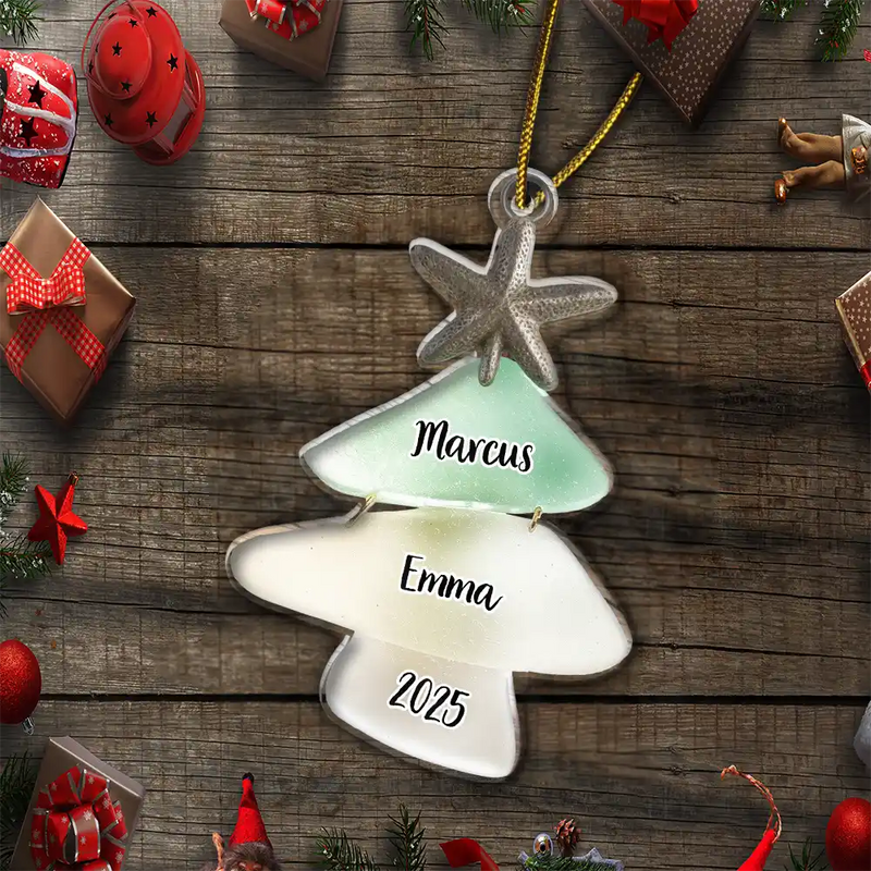 Family,Pet Lovers,Pet Mom,Pet Dad,Pet Couple,Dog Lovers,Dog Couple,Dog Mom,Dog Dad,Cat Lovers,Cat Mom,Cat Dad,Cat Couple,Happy,Single Mom,Single Dad,Gift For Grandpa,Gift For Grandma,Gift For Grandkids,Top Market,Christmas - Beach Stones Family Christmas - Personalized Custom Shaped Acrylic Ornament