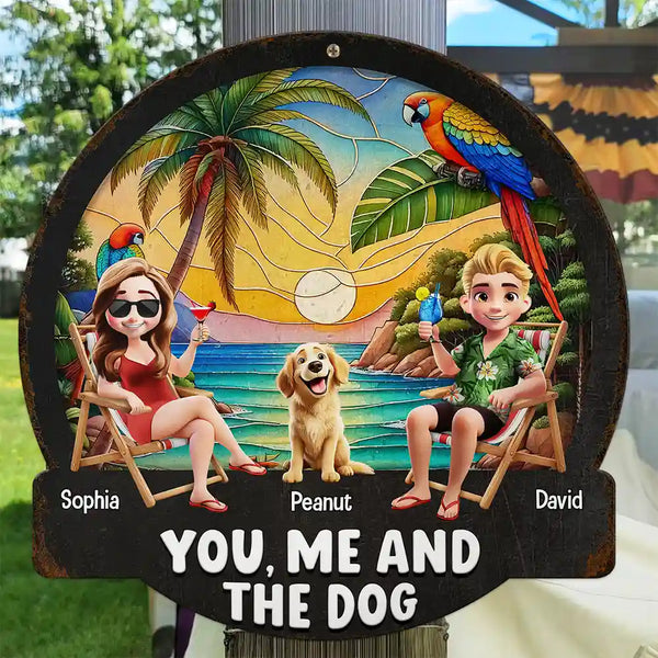 Beach You, Me And The Dog - Panneau métallique personnalisé en forme de cœur