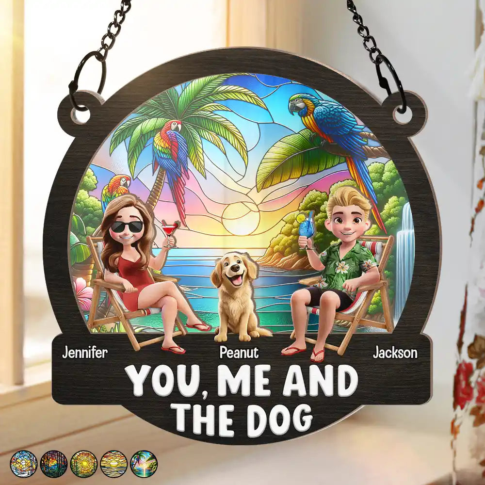 Gift For Couples,Gift For Wife,Gift For Husband,Gift For Boyfriend,Gift For Girlfriend,Pet Lovers,Pet Mom,Pet Dad,Pet Couple,Dog Lovers,Dog Mom,Dog Dad,Dog Couple,Camping,Beach - Beach You, Me And The Dogs - Personalized Window Hanging Suncatcher Ornament