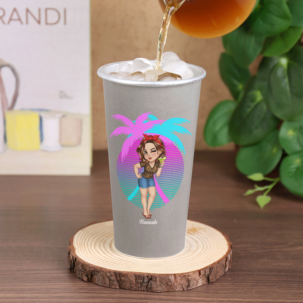 Gift For Women, Gift For Bestie, Beach, Summer, Happy - Beaches Booze Besties - Personalized Aluminum Color Changing Cup