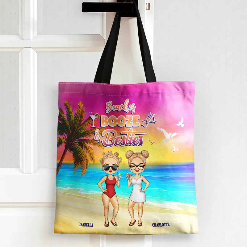 Gift For Bestie,Beach,Summer,Happy - Beaches Booze Besties - Personalized Tote Bag