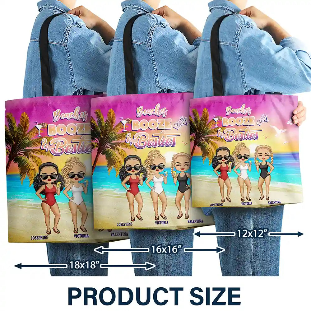 Gift For Bestie,Beach,Summer,Happy - Beaches Booze Besties - Personalized Tote Bag