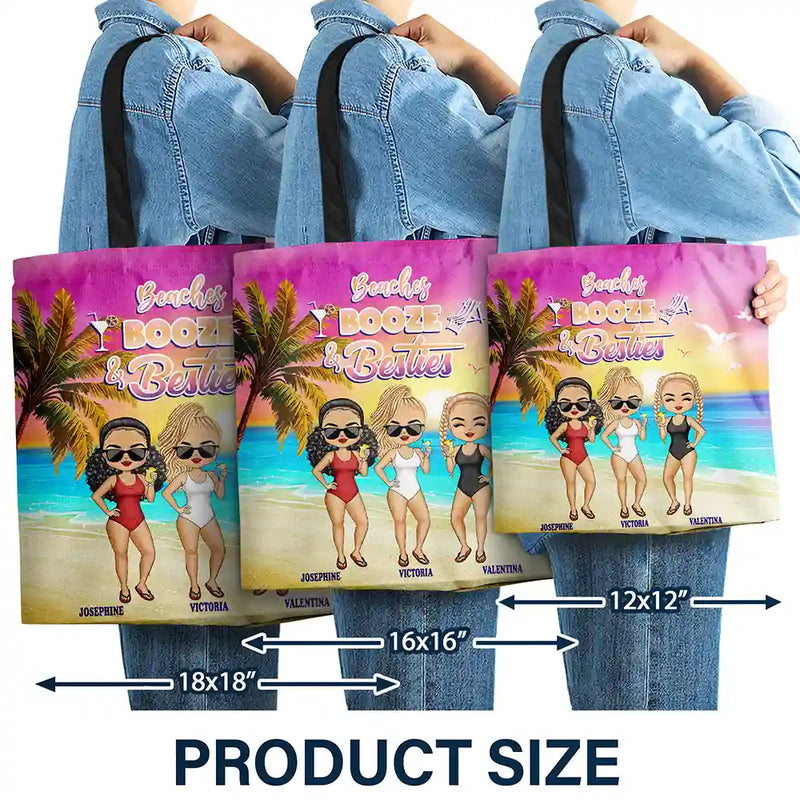 Gift For Bestie,Beach,Summer,Happy - Beaches Booze Besties - Personalized Tote Bag