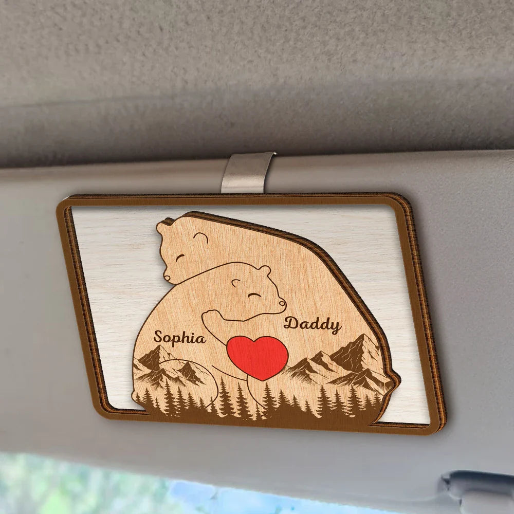 Gift For Father,Family,Gift For Mother,Happy - Bear Family Forest Style - Personalized Custom Shaped Car Visor Clip