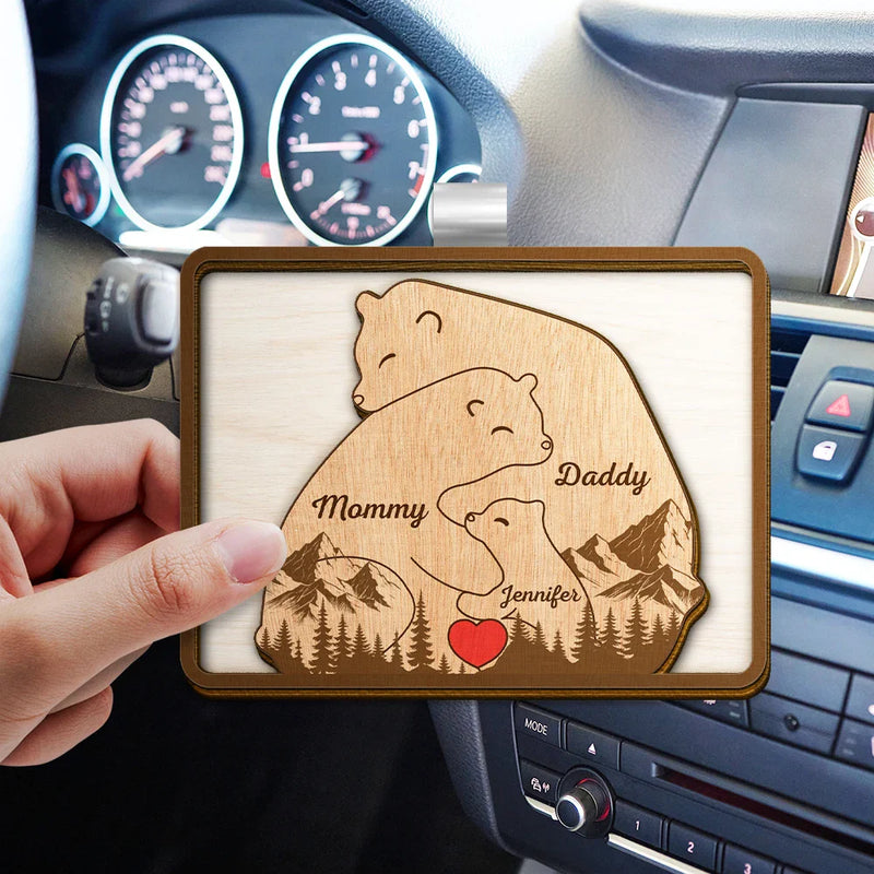Gift For Father,Family,Gift For Mother,Happy - Bear Family Forest Style - Personalized Custom Shaped Car Visor Clip