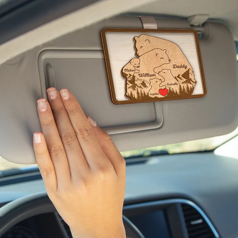 Gift For Father,Family,Gift For Mother,Happy - Bear Family Forest Style - Personalized Custom Shaped Car Visor Clip
