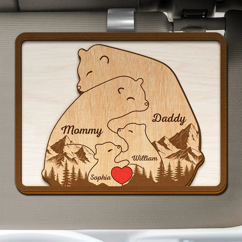 Gift For Father,Family,Gift For Mother,Happy - Bear Family Forest Style - Personalized Custom Shaped Car Visor Clip