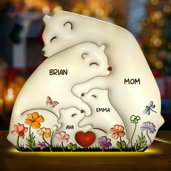 Gift For Mother,Family,Happy - Bear Family Puzzle - Personalized Custom Shaped Light Box