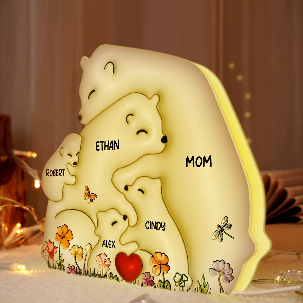 Gift For Mother,Family,Happy - Bear Family Puzzle - Personalized Custom Shaped Light Box
