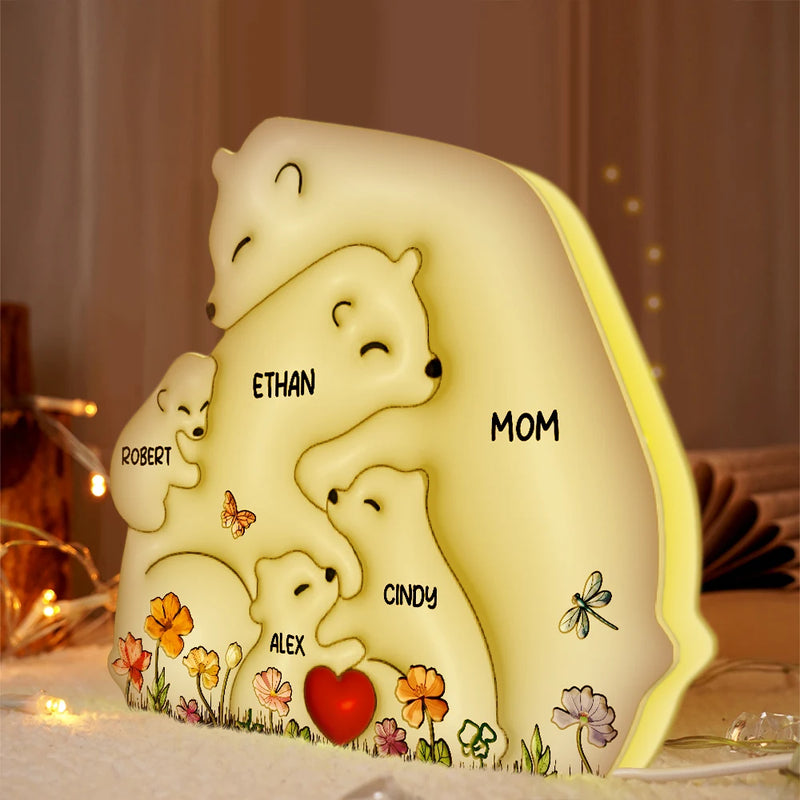 Gift For Mother,Family,Happy - Bear Family Puzzle - Personalized Custom Shaped Light Box
