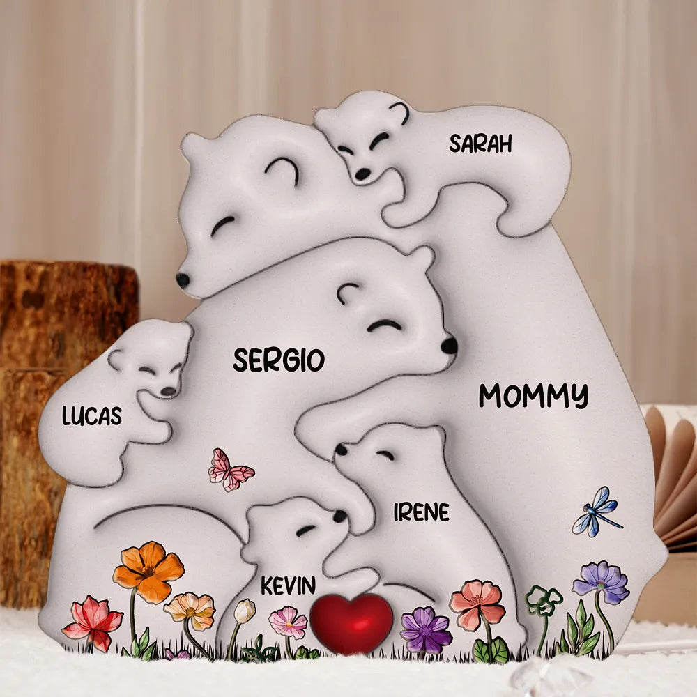 Gift For Mother,Family,Happy - Bear Family Puzzle - Personalized Custom Shaped Light Box