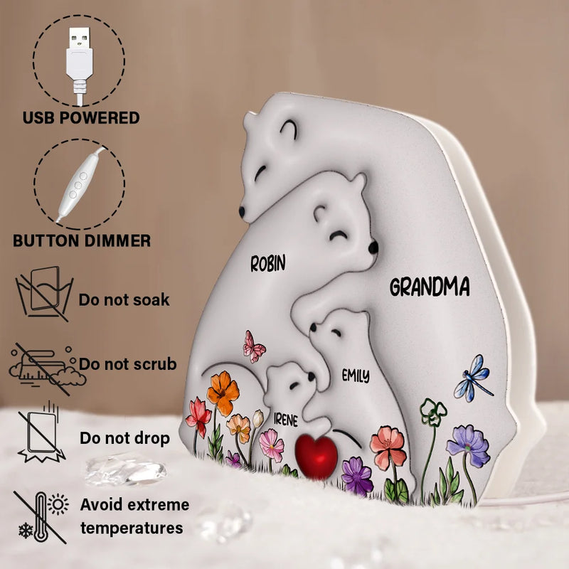 Gift For Mother,Family,Happy - Bear Family Puzzle - Personalized Custom Shaped Light Box