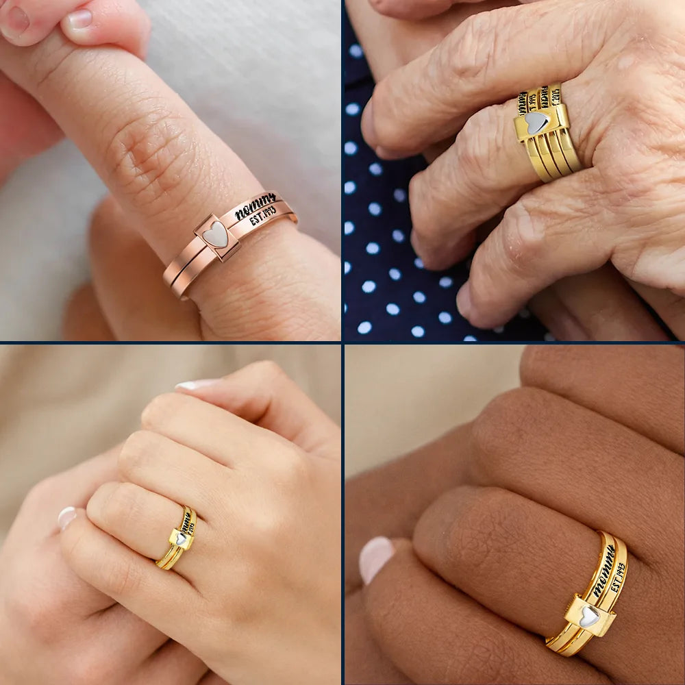 Beautiful Custom Jewelry For Grandma And Mom - Personalized Heart Stacking Rings