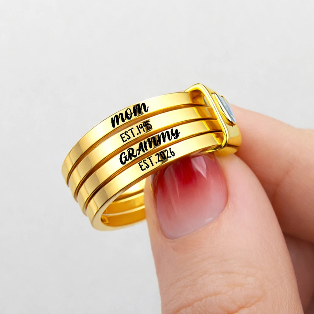 Beautiful Custom Jewelry For Grandma And Mom - Personalized Heart Stacking Rings