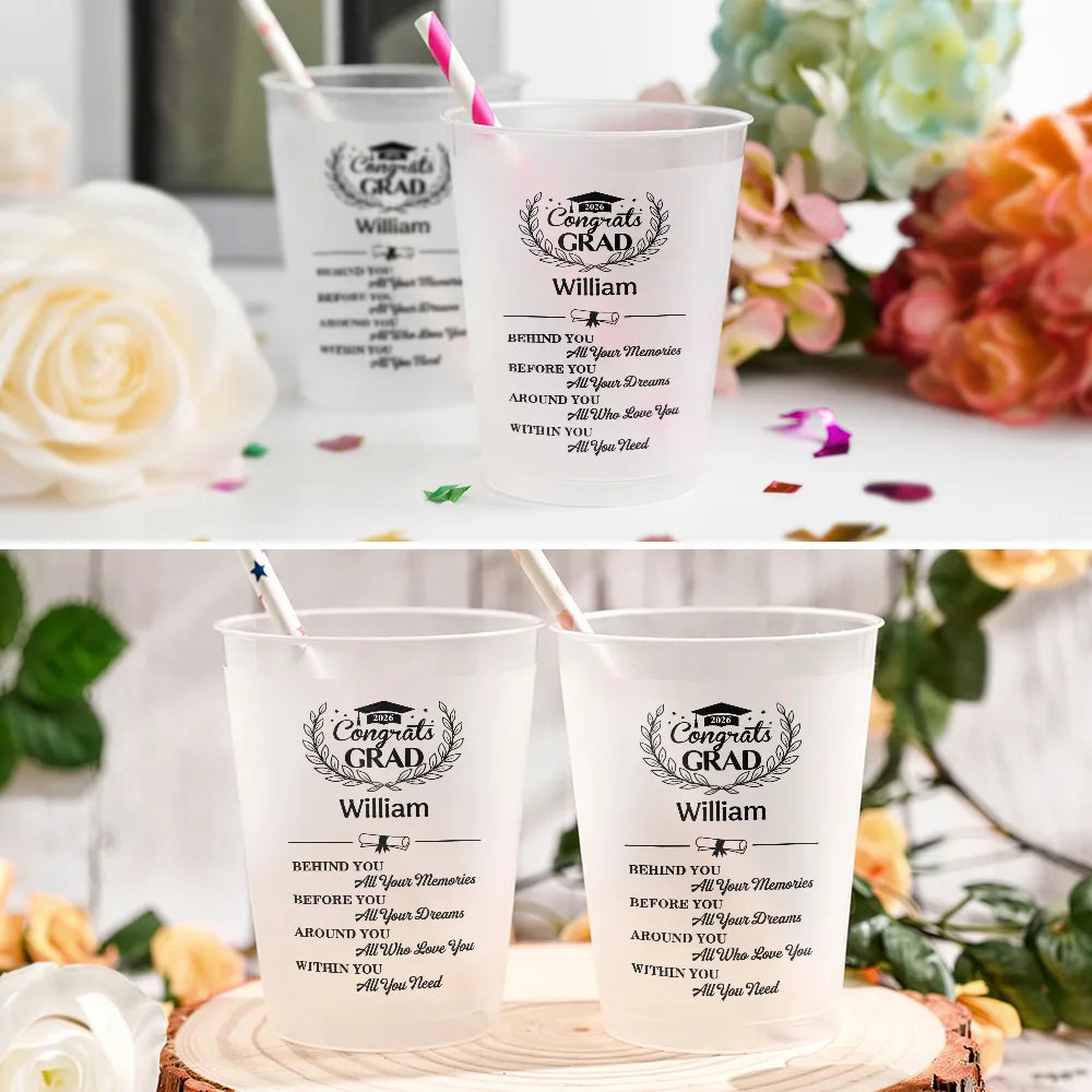 Graduation,Gift For Yourself,Gift For Daughter,Gift For Son,Gift For Kids,Gift For Bestie,Happy - Behind You All Memories Congrats Grad - Personalized Frosted Cups