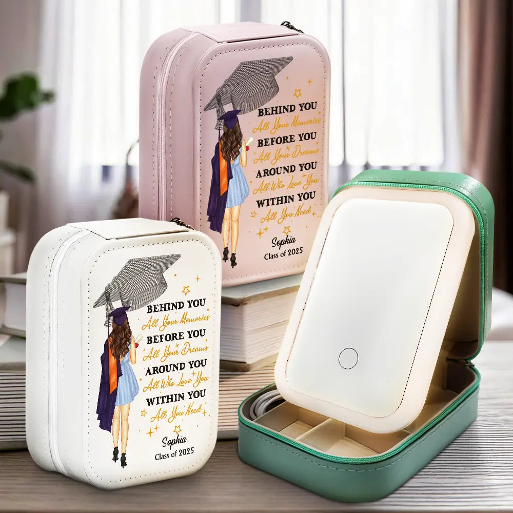 Graduation - Behind You All Memories - Personalized Makeup Box With LED Mirror
